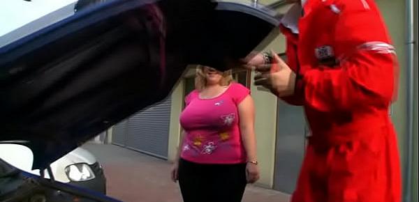  Chubby big tits blonde plumper pleases a stranger